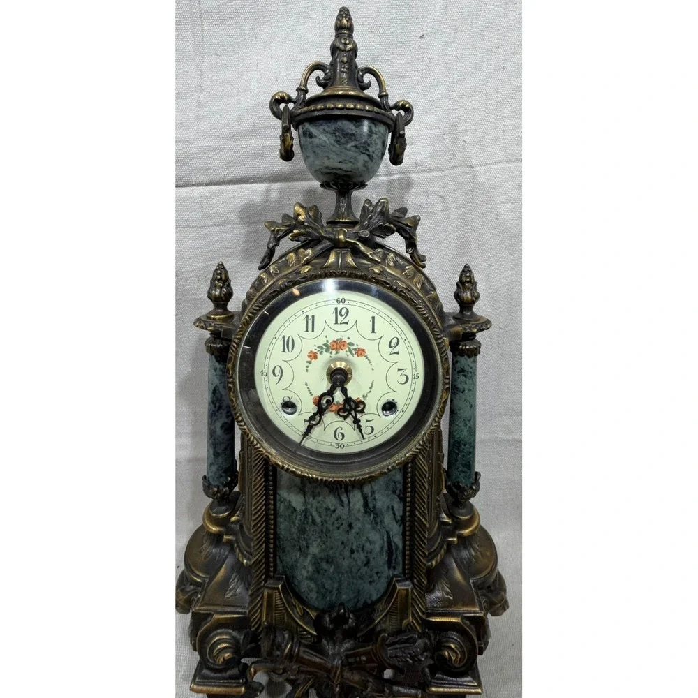 Franz Hermle Italian Green Marble Brass Mantel Clock 130-070 8 Day Movement